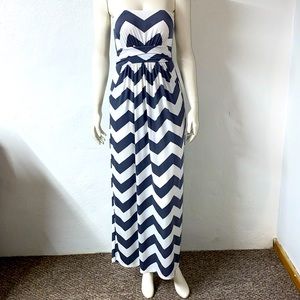 Chevron Maxi Dress in Navy and White